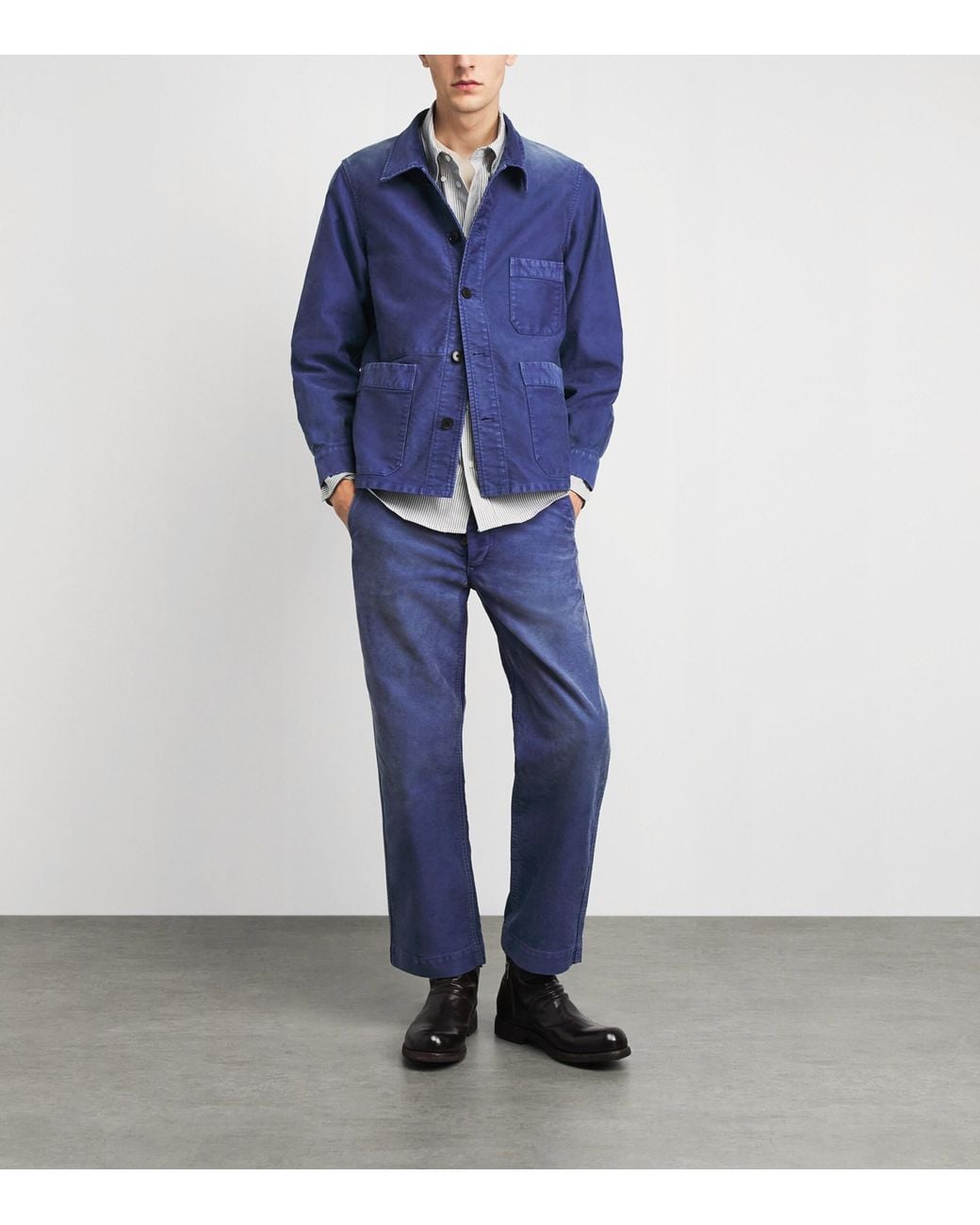 Auralee Blue Garment-Dyed Organic Cotton Overshirt for men