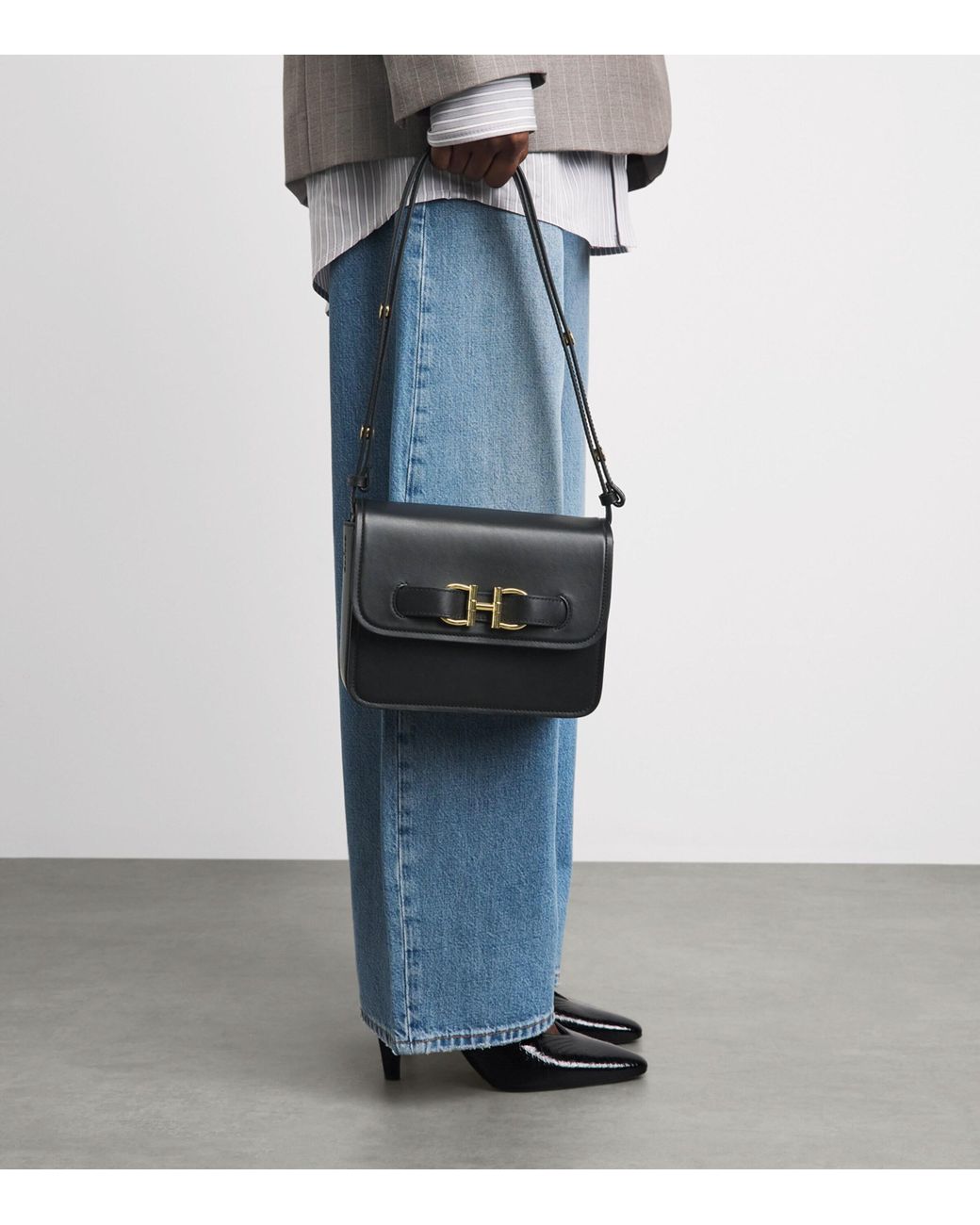 Harrods Black Leather Snaffle Cross-Body Bag