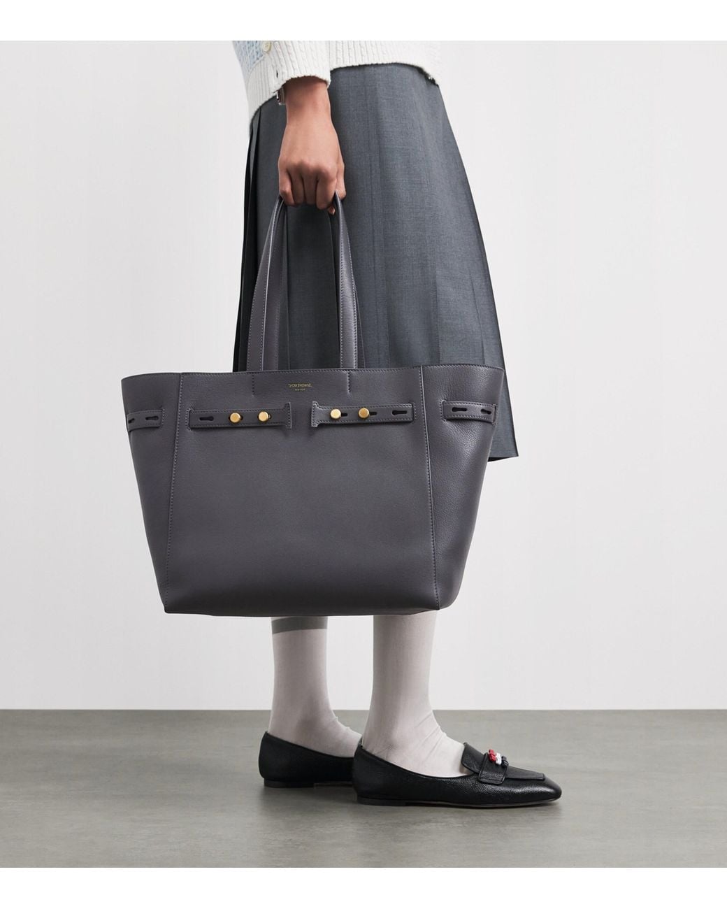 Thom Browne Black Leather Cabas Tote Bag