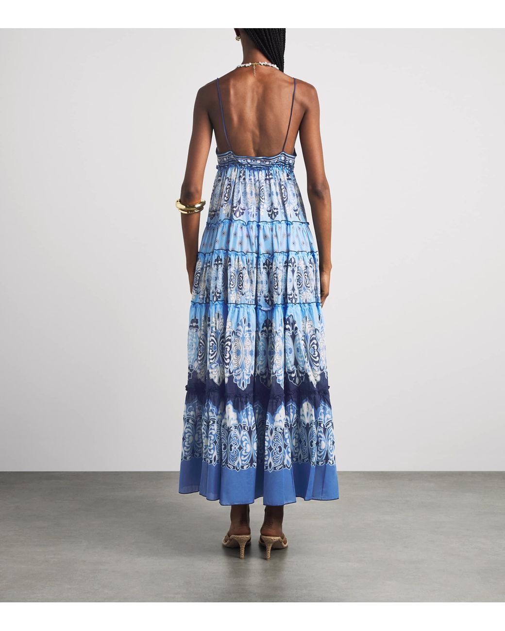 LaDoubleJ Blue Cotton Printed Maxi Dress