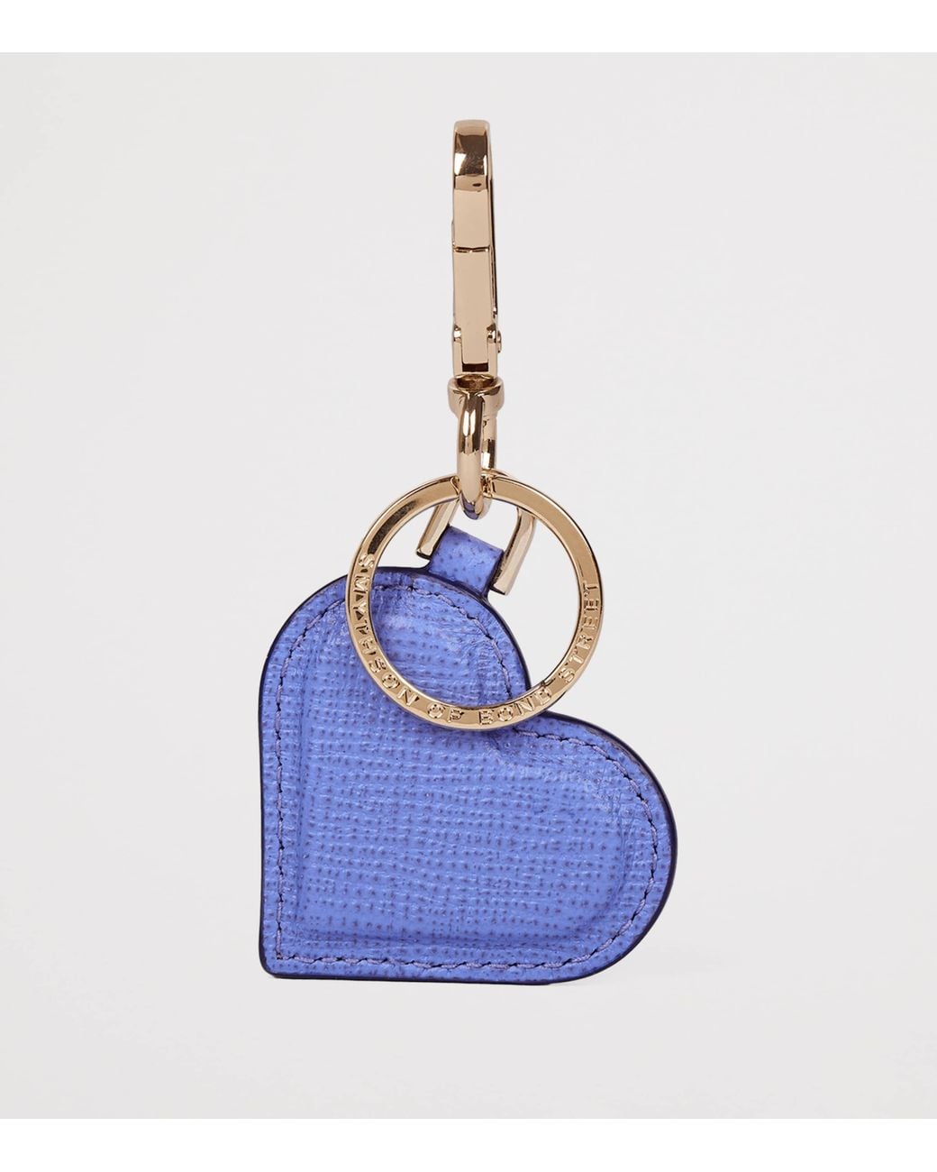 Smythson Blue Calfskin Panama Heart Keyring
