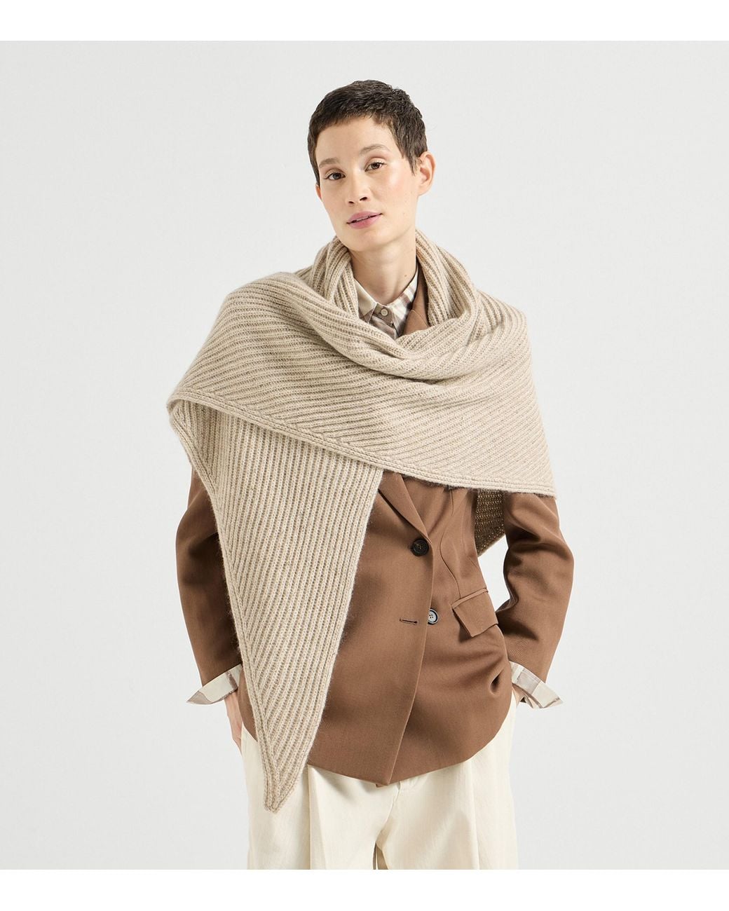 Brunello Cucinelli White Cashmere-Blend Sparkling Shawl