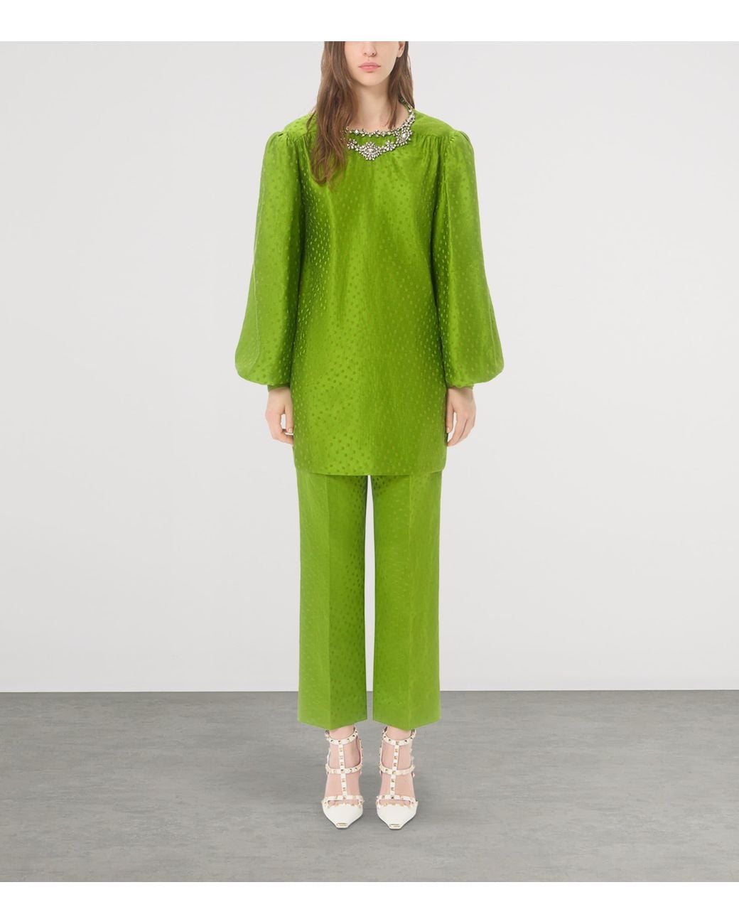 Valentino Green Linen-Silk Pleated Trousers