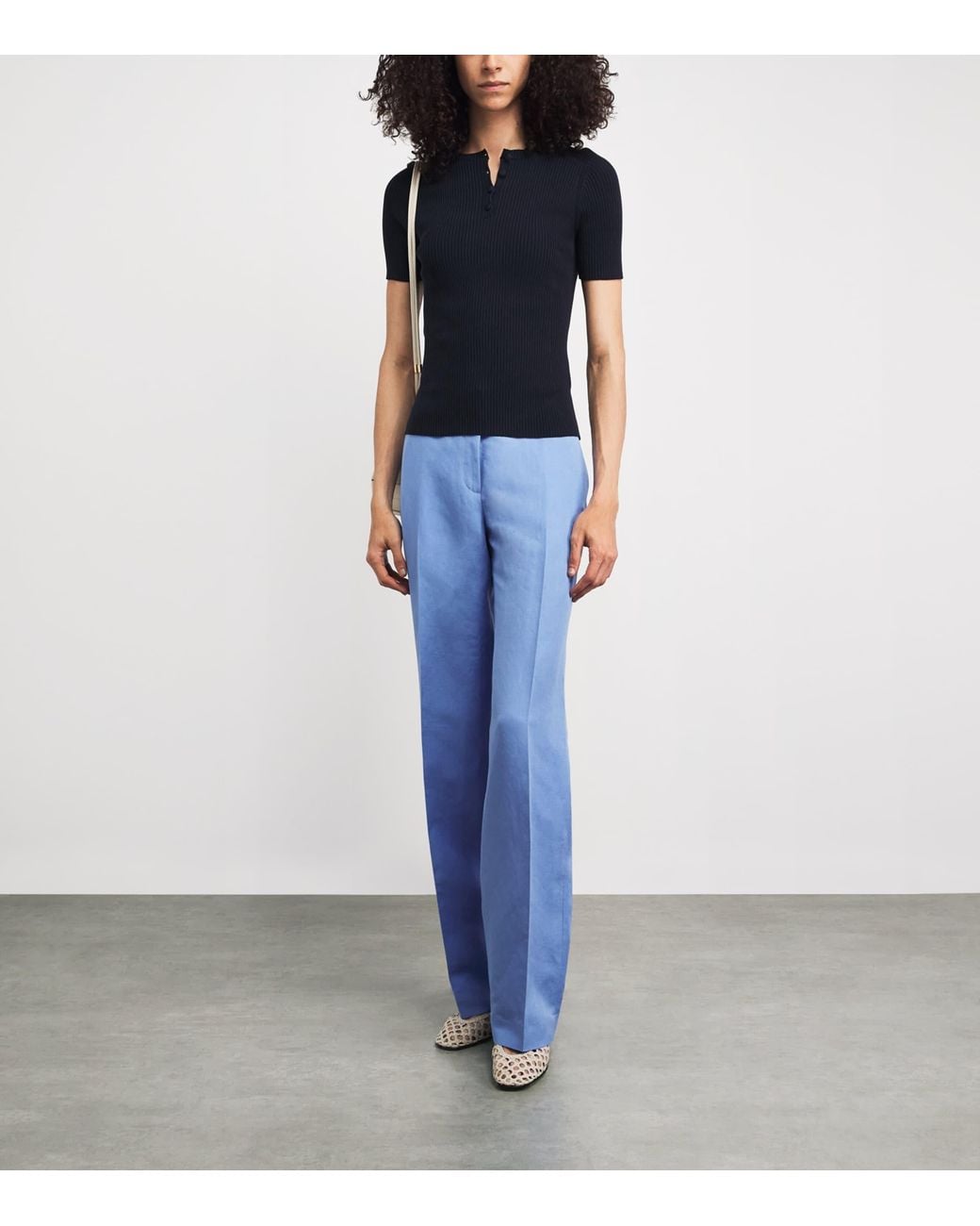 Lafayette 148 New York Blue Silk-Linen Wide-Leg Trousers