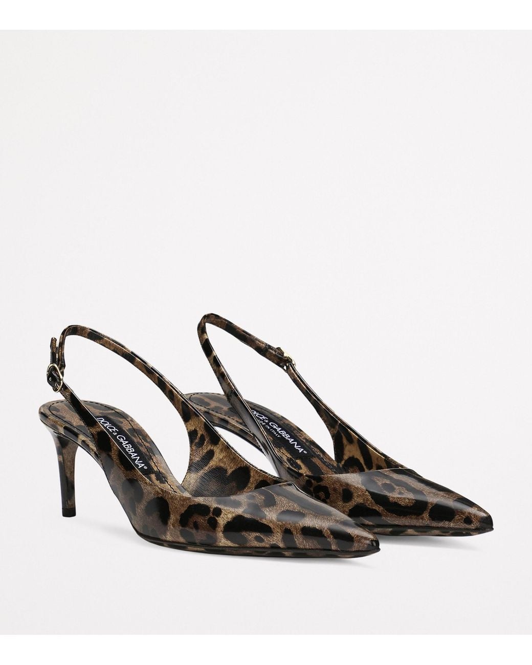 Dolce & Gabbana Brown Patent Leather Leopard Slingback Pumps 60