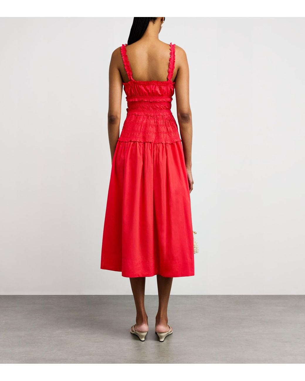 Doen Organic Cotton Marianne Midi Dress in Red | Lyst
