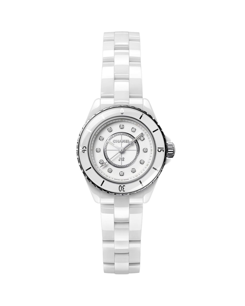 Chanel White Ceramic, Steel And Diamond J12 Watch