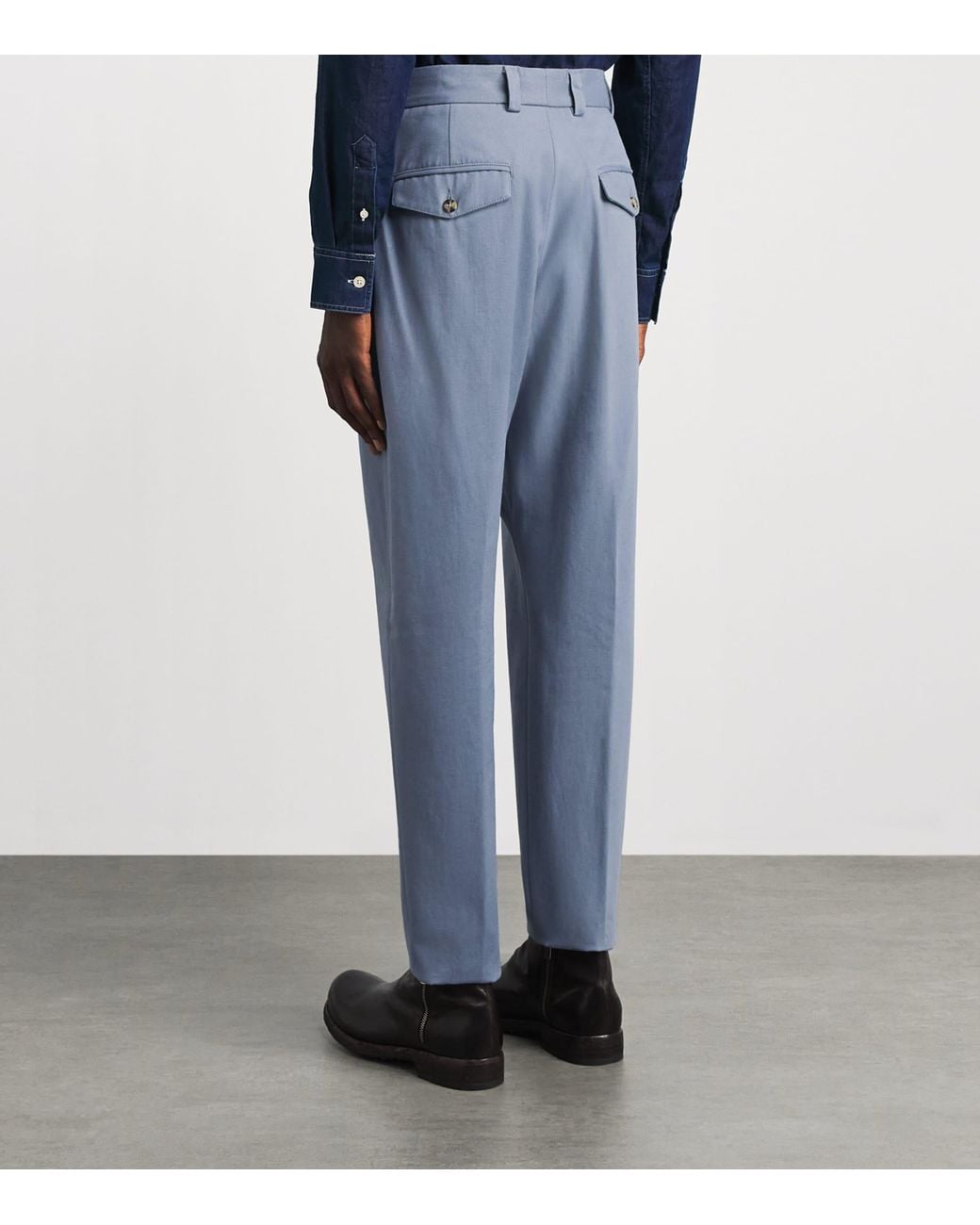 Eleventy Blue Cotton Pleated Trousers for men