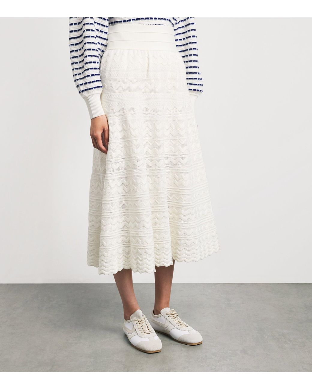 Molli White Cotton Crochet Midi Skirt