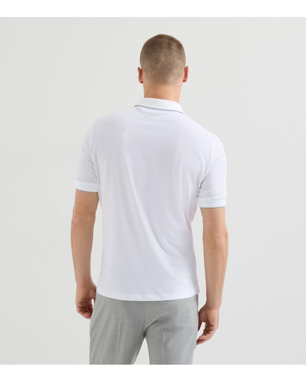 Brunello Cucinelli White Technical Crest Zip-Up Polo Shirt for men