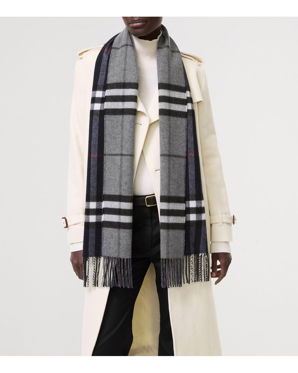 Burberry Gray Cashmere Reversible Check Scarf