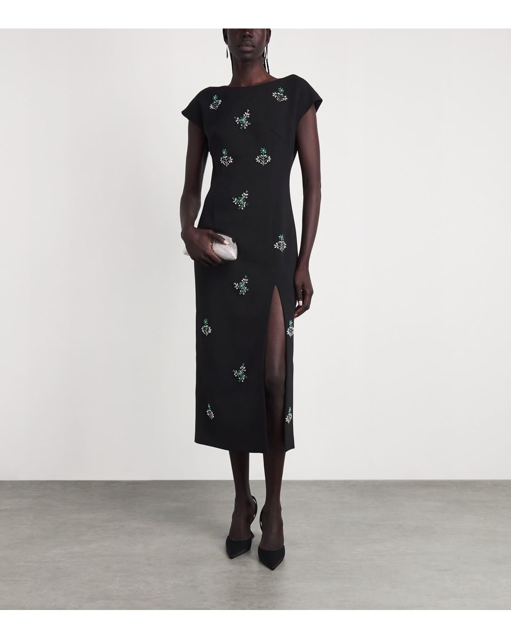 Huishan Zhang Black Crepe Embellished Evelyn Midi Dress