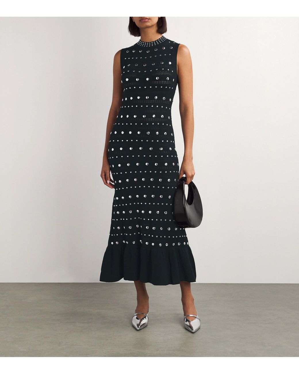 Sandro Stud-Detail Knitted Maxi Dress in Black