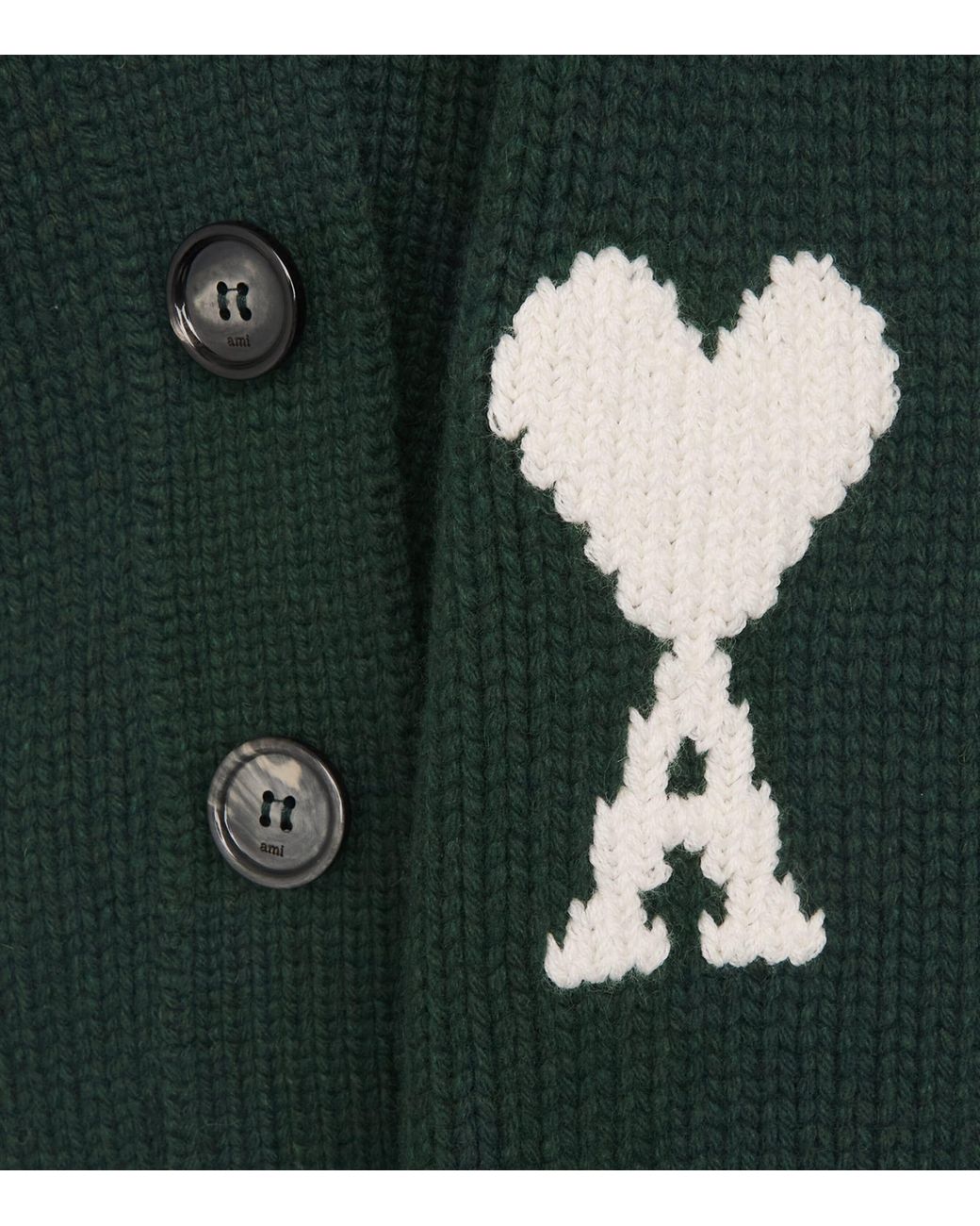 AMI Green Wool-Blend Whipstitch Logo Cardigan for men