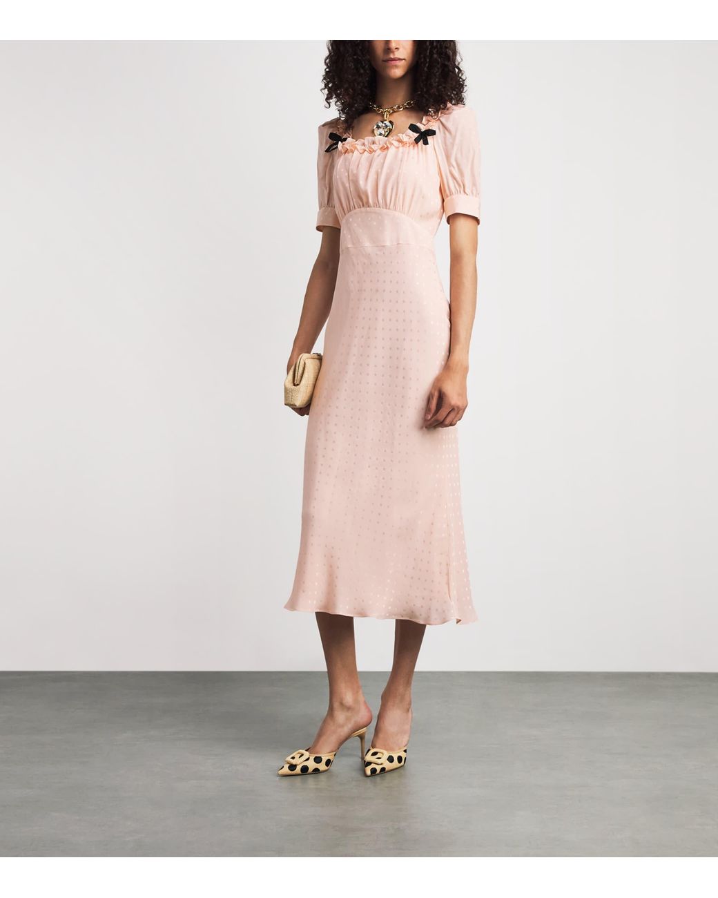 Alessandra Rich Pink Silk Gathered Midi Dress