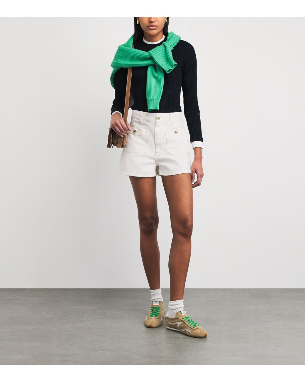 Sandro White Denim High-Waist Shorts