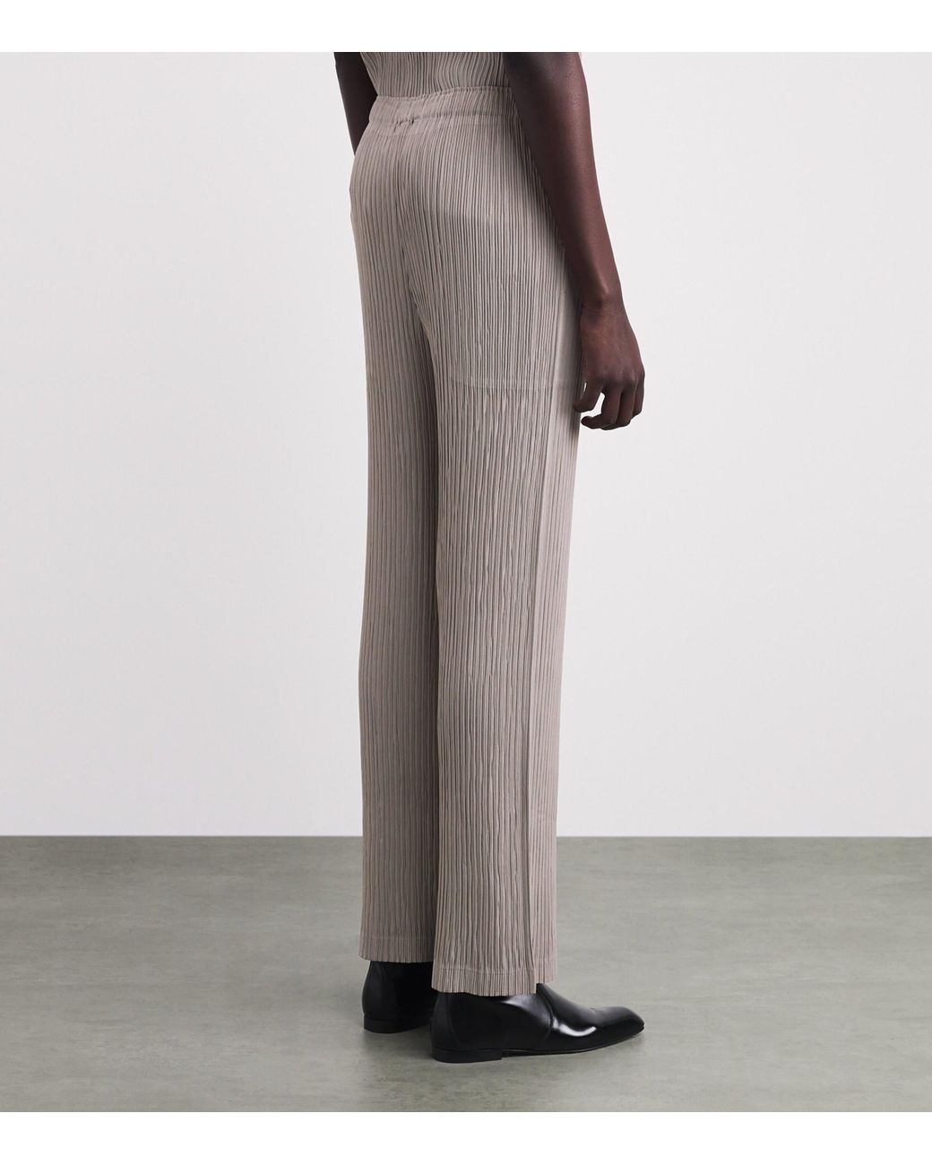 Issey Miyake Gray Hatching Pleats Straight Leg Trousers