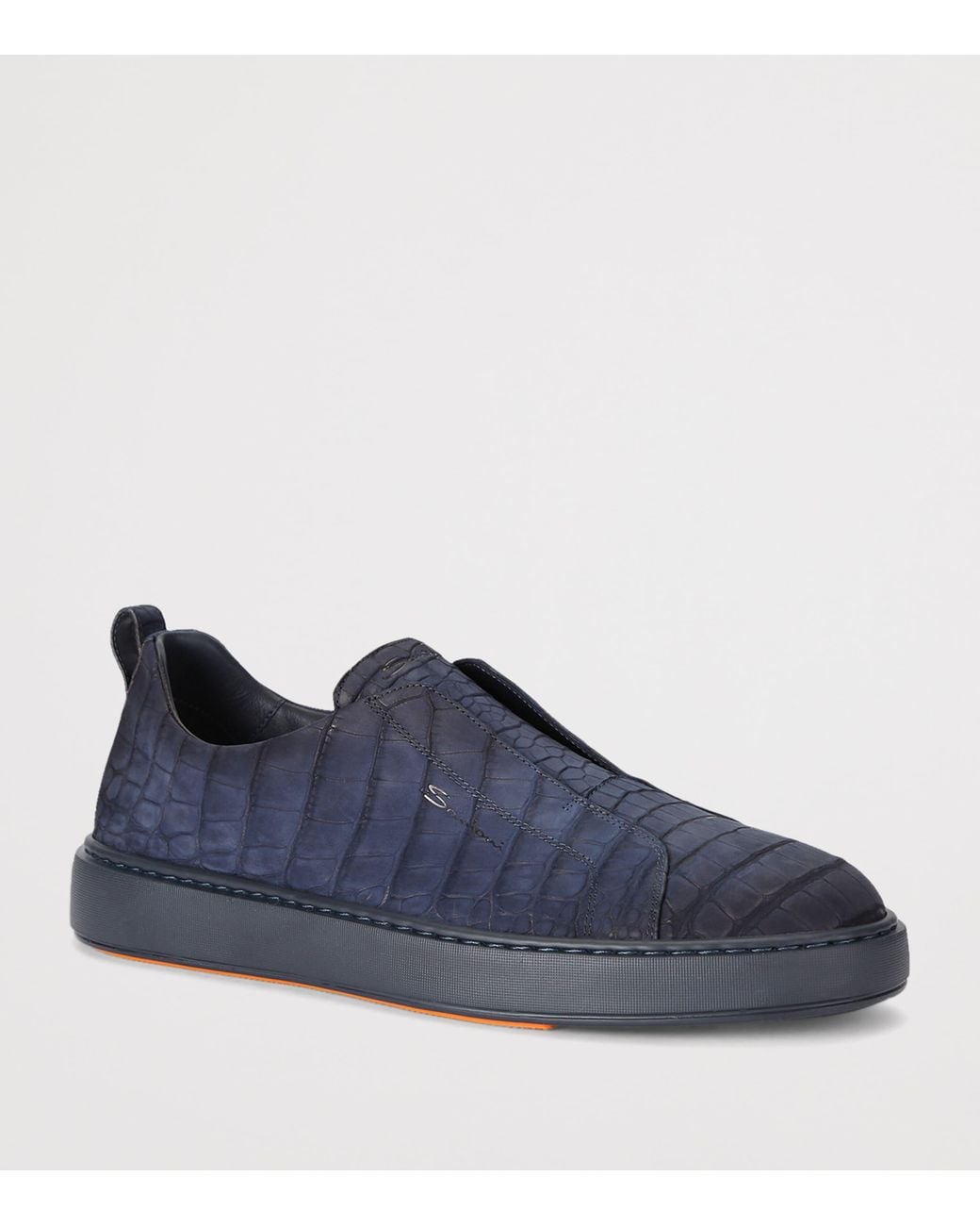 Santoni Blue Crocodile Leather Clean Icon Sneakers for men