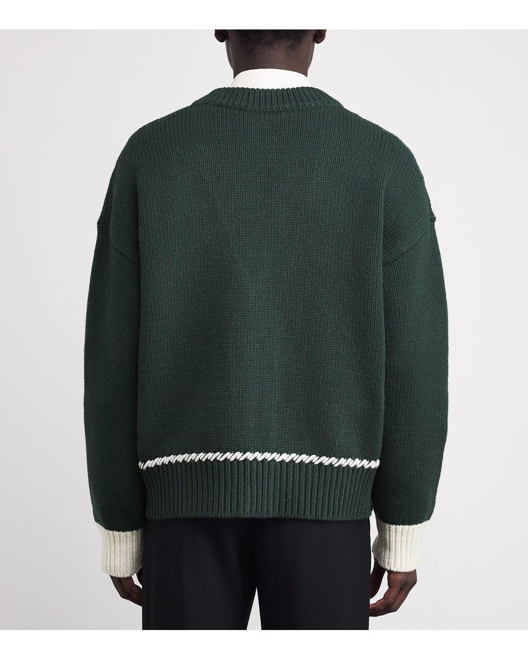 AMI Green Wool-Blend Whipstitch Logo Cardigan for men