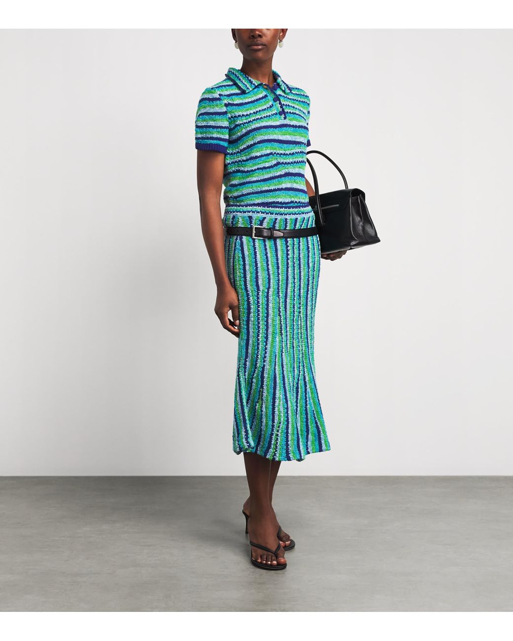 Tory Burch Blue Knitted Stripe Midi Skirt