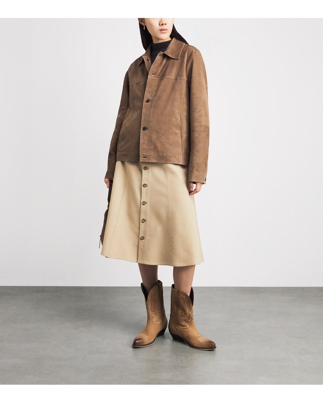 Polo Ralph Lauren Natural Cotton-Wool Button-Up Midi Skirt