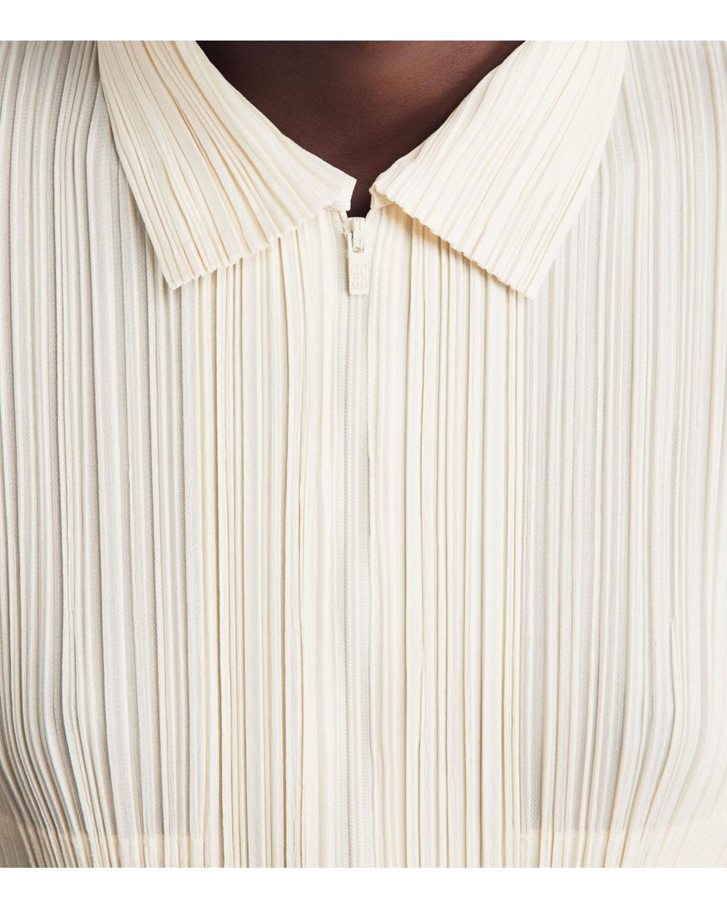 Pleats Please Issey Miyake White Monthly Colors August Zip-Up Cardigan