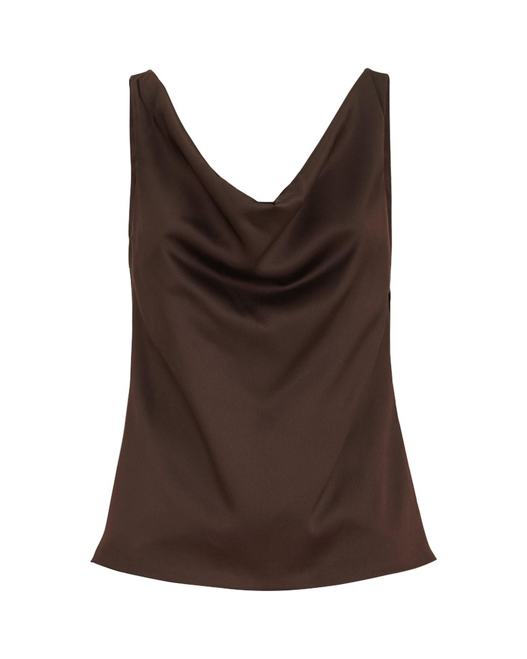 Brunello Cucinelli Brown Silk Satin Cowl-Neck Tank Top
