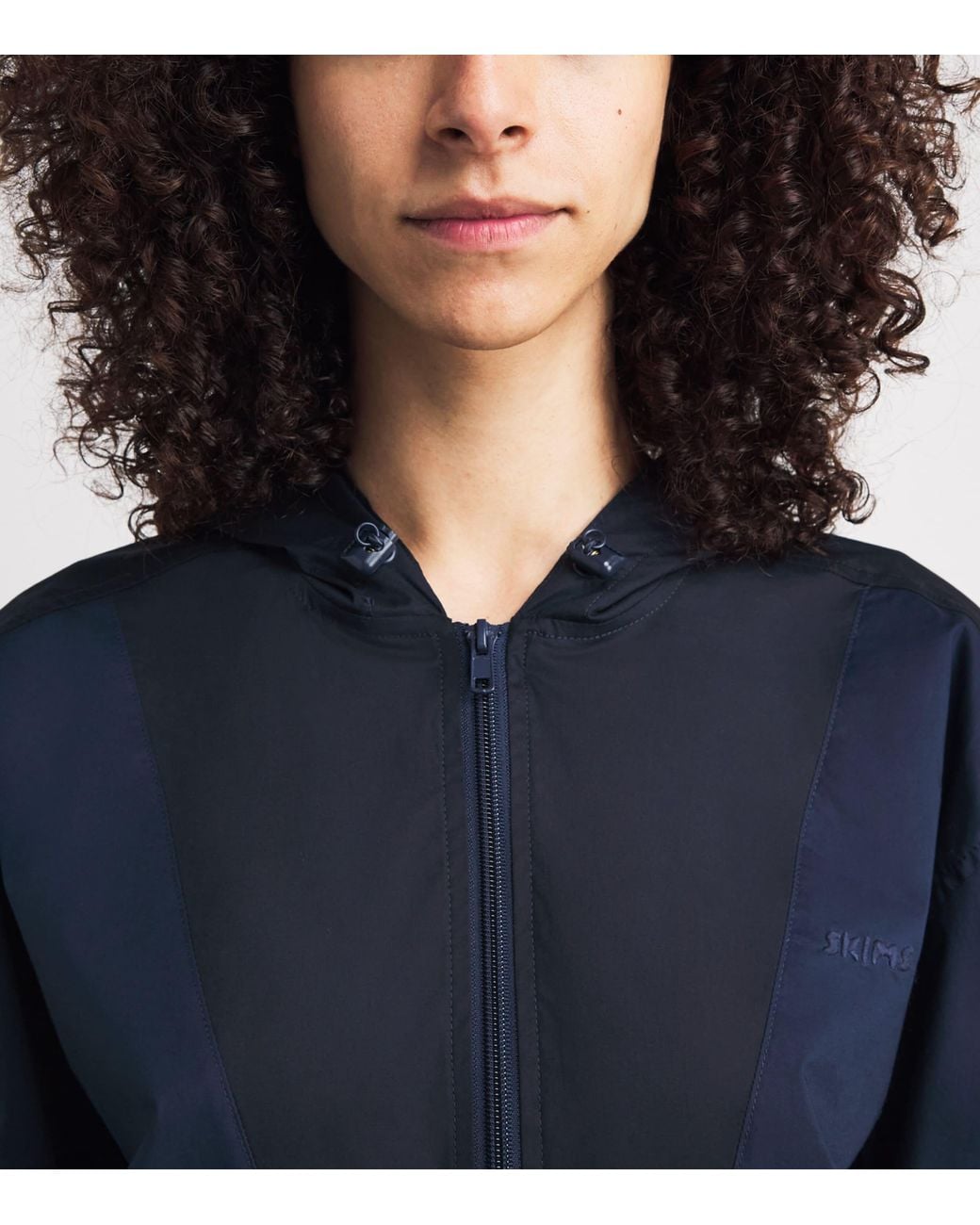 Skims Blue Woven Cotton Half-Zip Hoodie