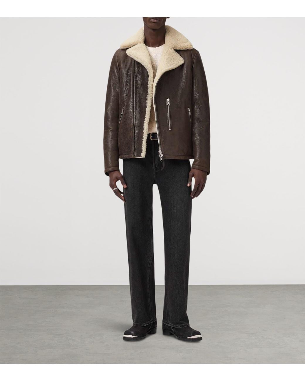 AllSaints Brown Leather Xylon Biker Jacket for men