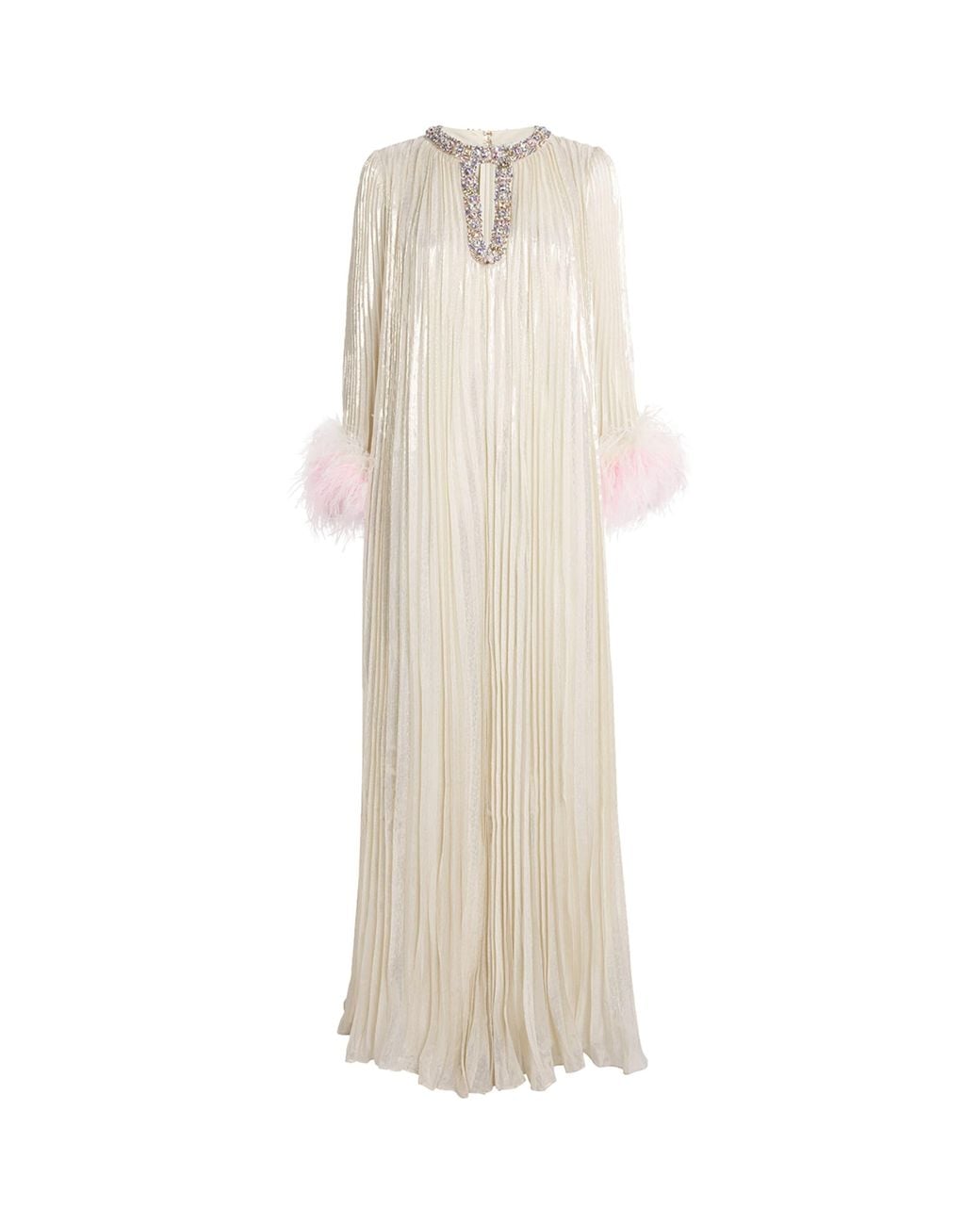 Self-Portrait Silk-Blend Feather-Trim Maxi Dress in White | Lyst