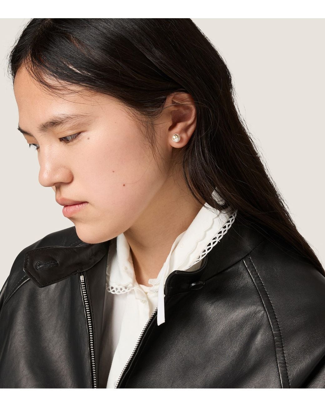 Miu Miu Metallic Faux Pearl Logo Stud Earrings