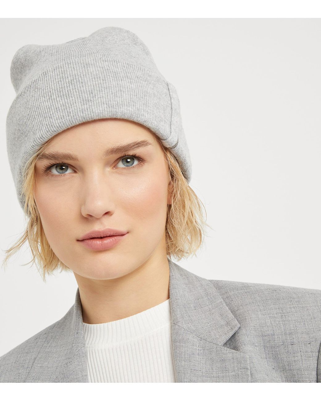 Brunello Cucinelli Gray Cashmere Rib-Knit Beanie