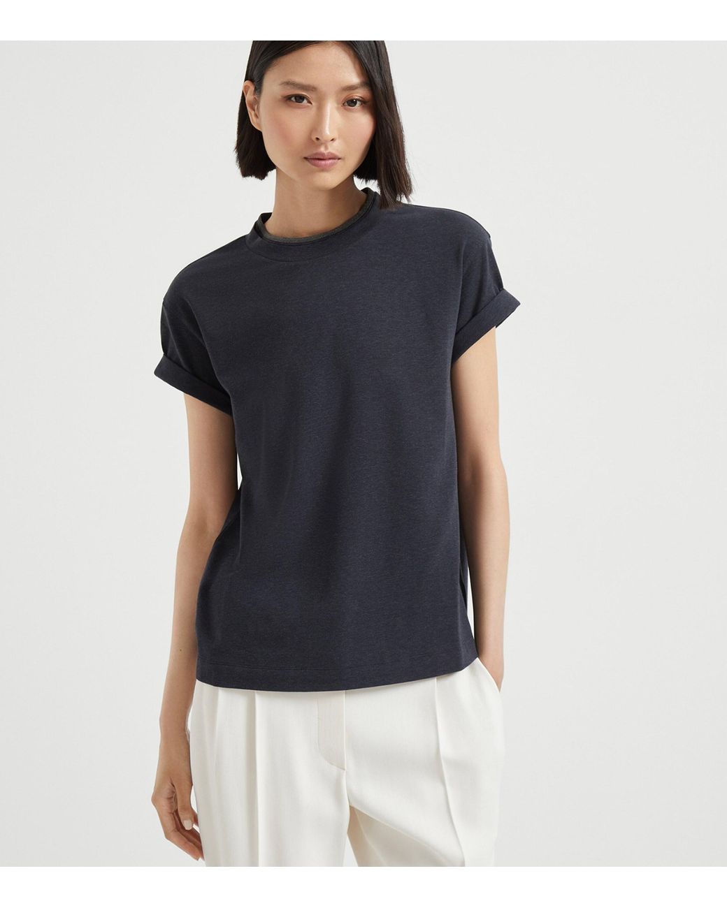 Brunello Cucinelli Black Stretch-Cotton Monili-Detail T-Shirt