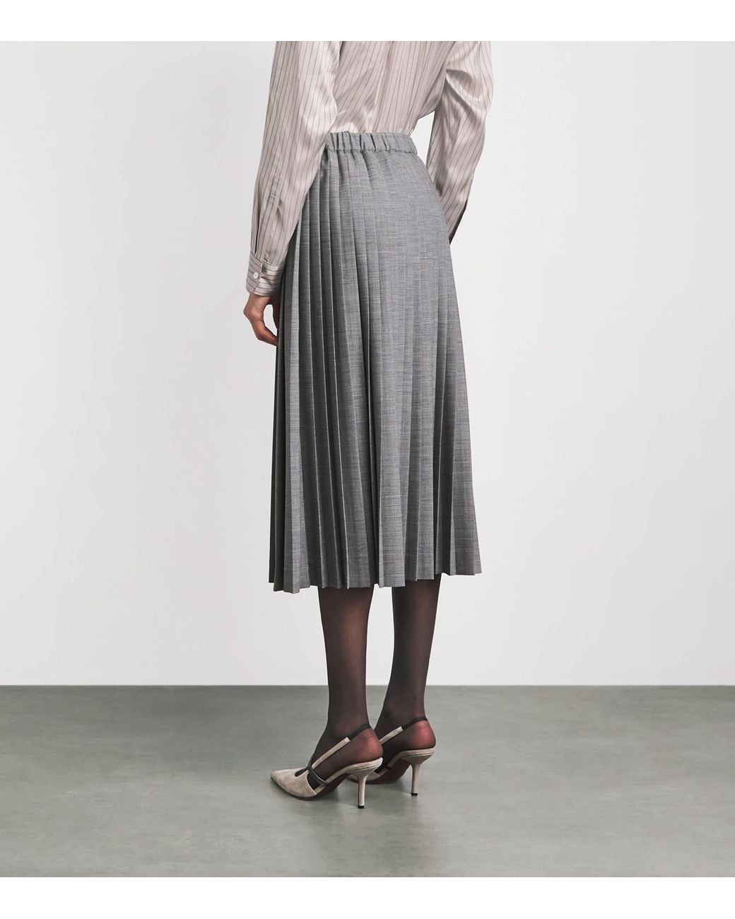 Fabiana Filippi Gray Wool Pleated Midi Skirt