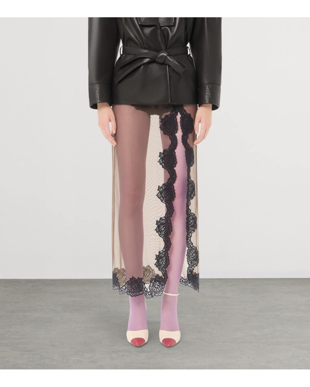 Valentino Natural Sheer Lace-Trim Maxi Skirt
