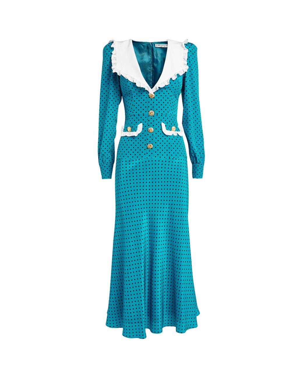 Alessandra Rich Silk Polkadot Midi Dress in Blue Lyst