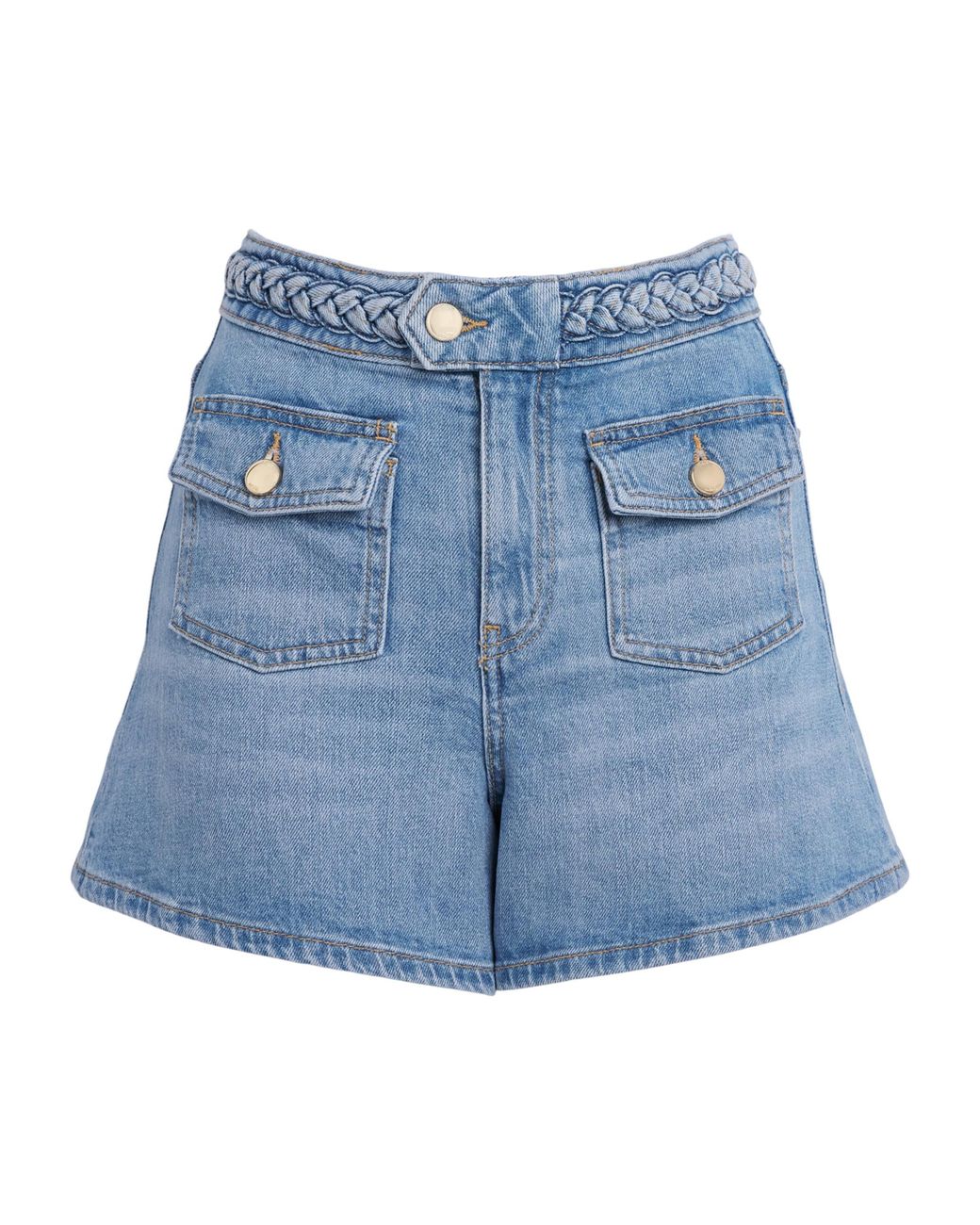 Maje Blue Braided Flared Denim Shorts