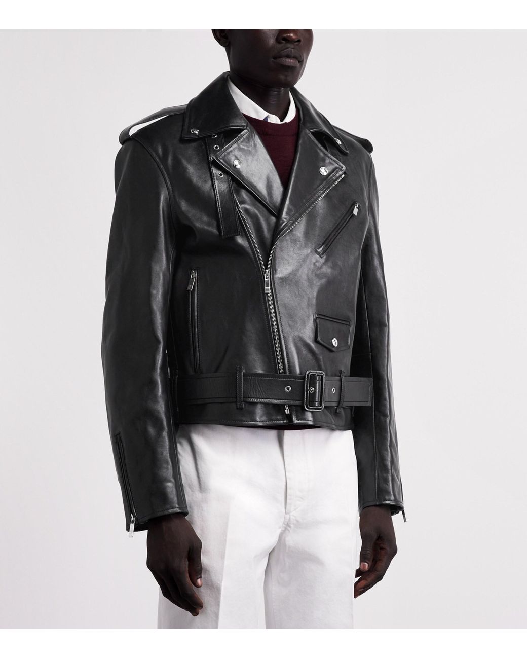Thom Browne Black Moto Leather Jacket for men