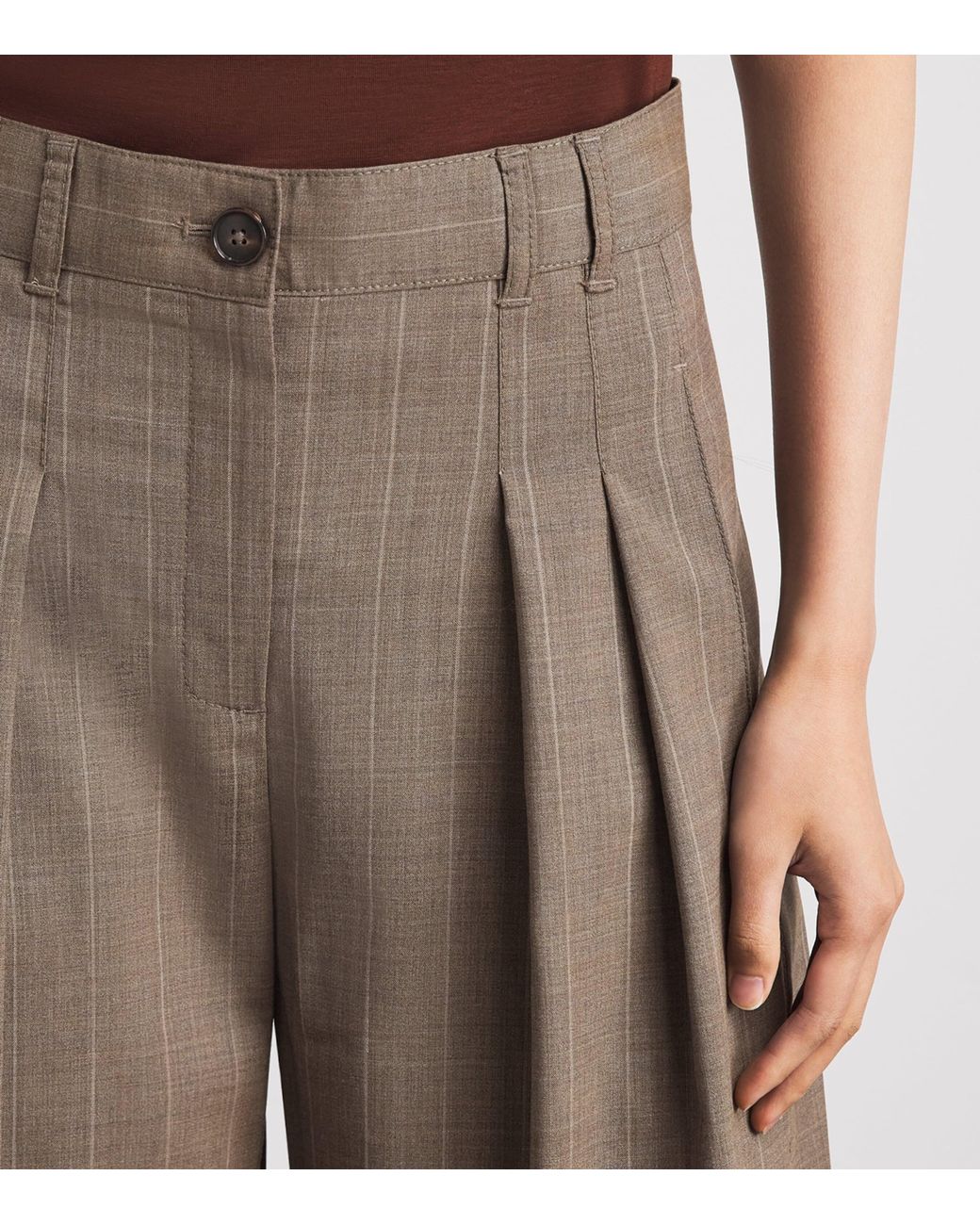 ME+EM Brown Wool Pinstripe Tailored Trousers