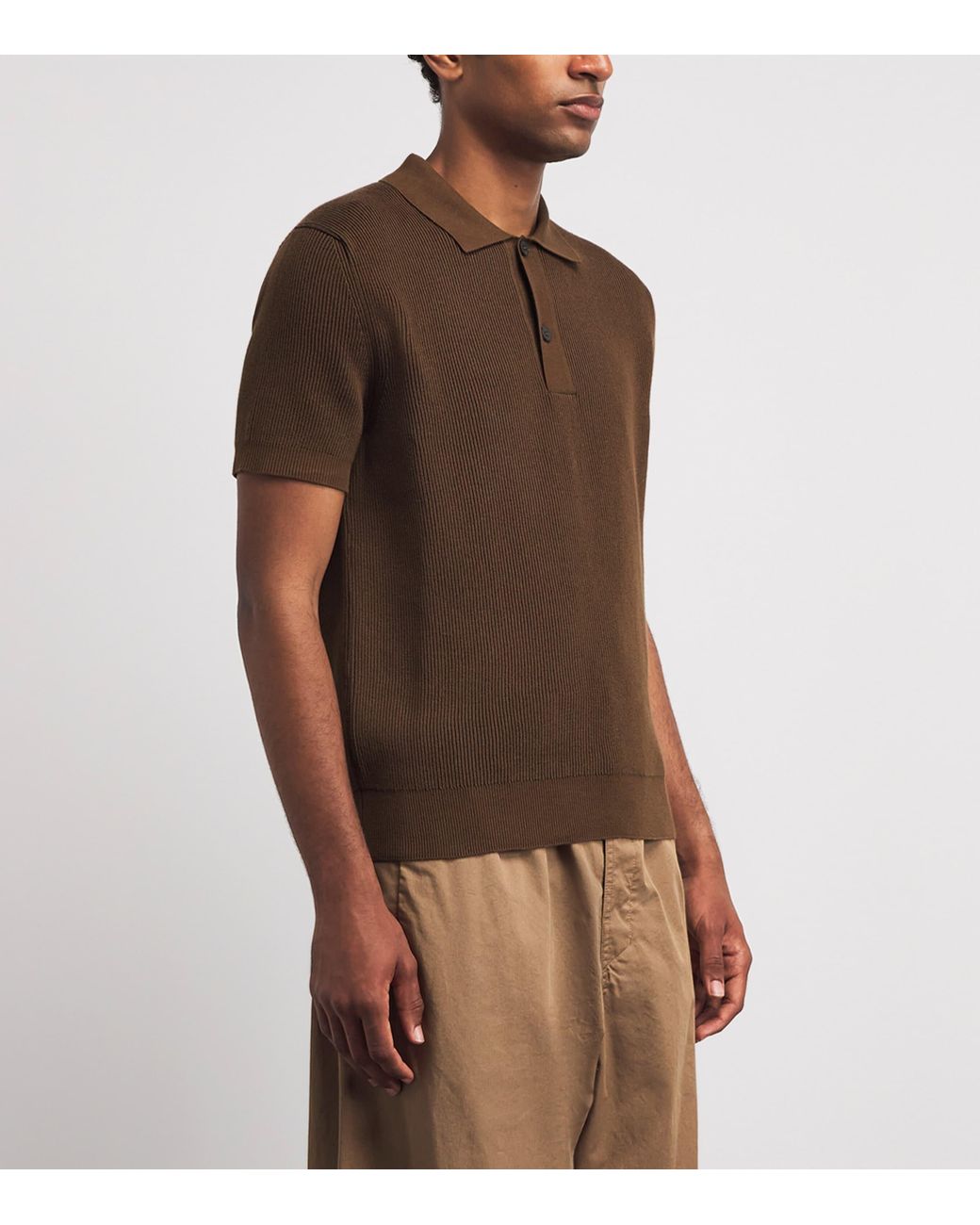 Sunspel Brown Cotton Rib-Knit Polo Shirt for men