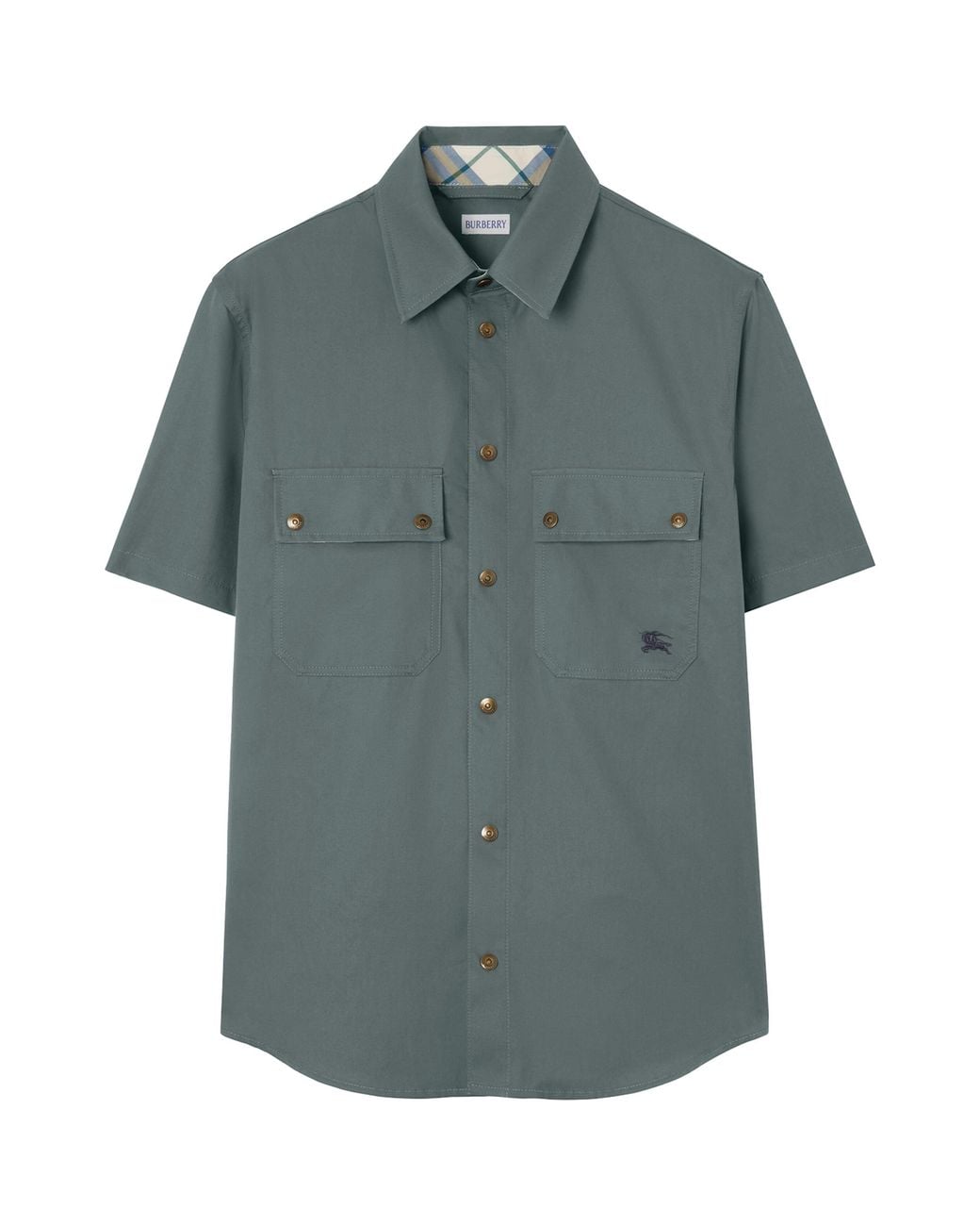 Burberry Blue Tropical Gabardine Short-Sleeve Shirt for men