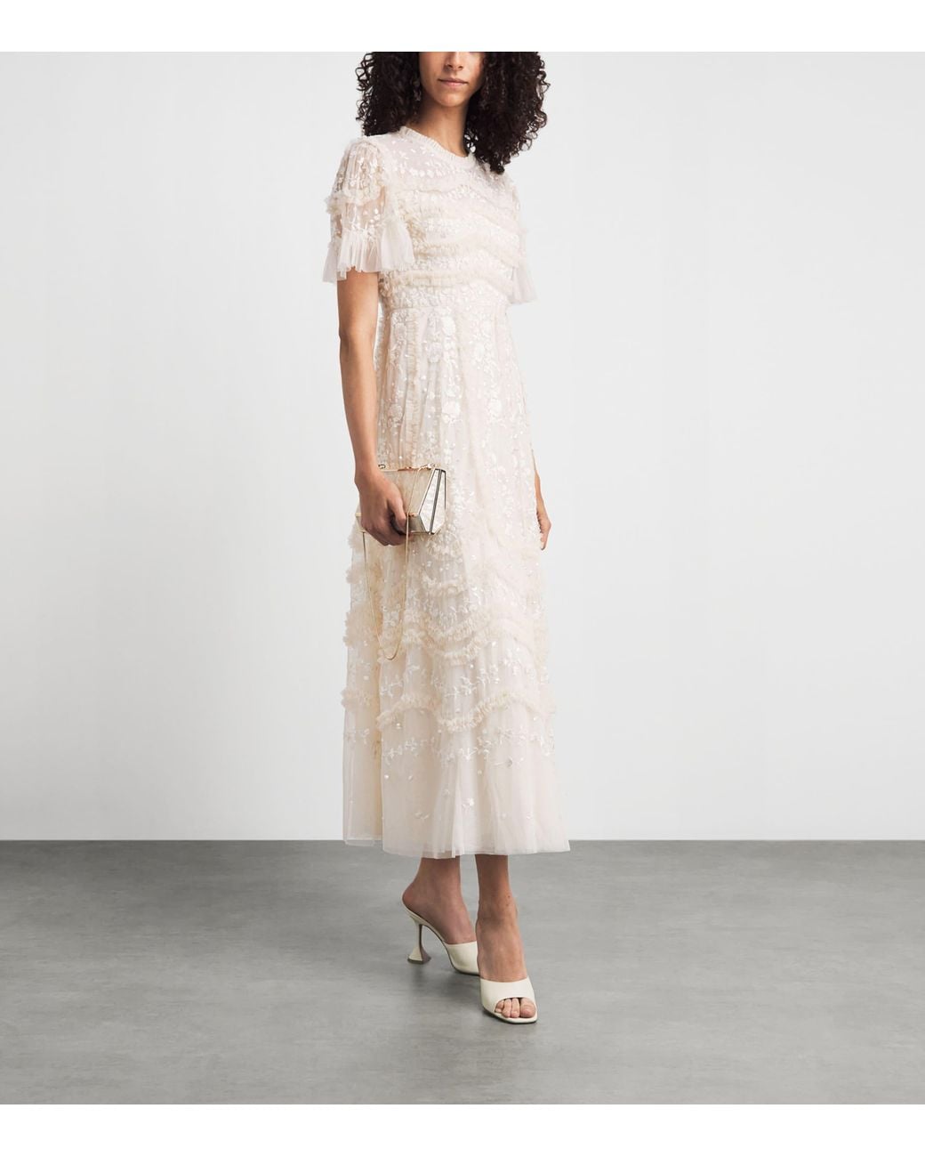 Needle & Thread Natural Embroidered Tulle Gianna Maxi Dress