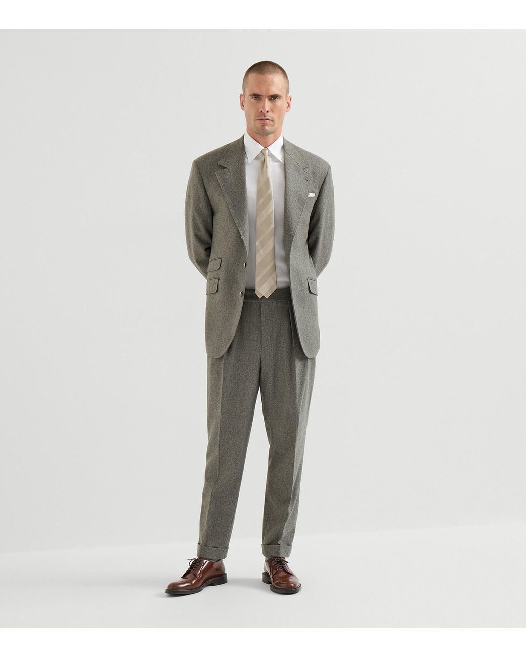 Brunello Cucinelli Gray Virgin Wool Flannel Two-Piece Suit for men