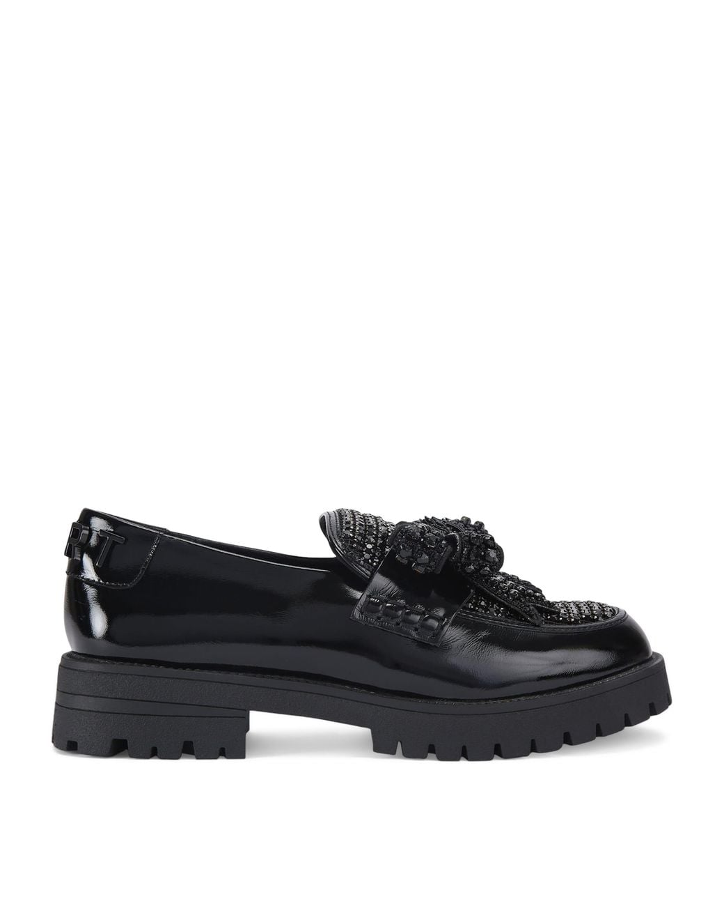 Kurt Geiger Black Leather Embellished Bow Loafers