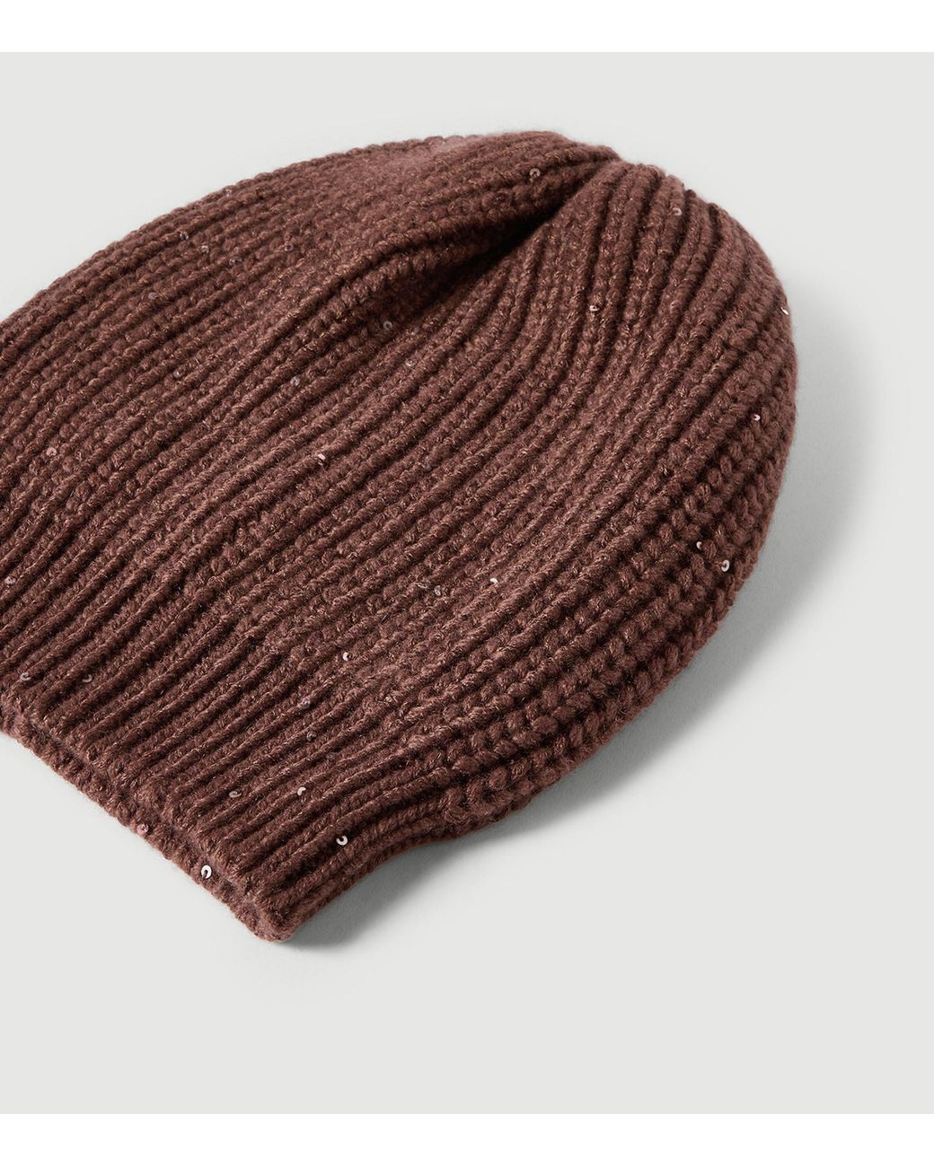 Brunello Cucinelli Brown Silk-Cashmere Embellished Beanie