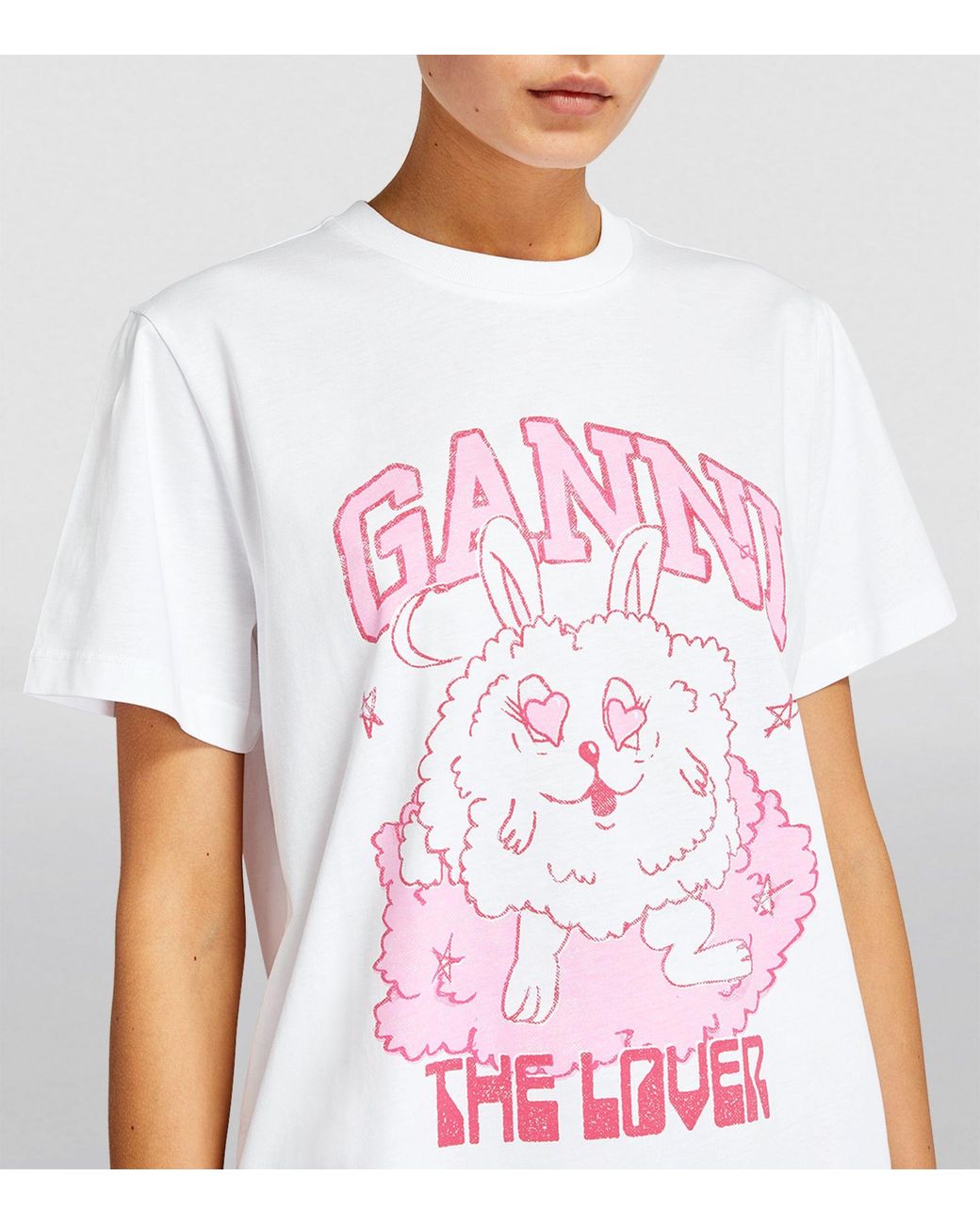 ☆【GANNI】☆(W) Ganni Love Club T-Shirt Bright White Pink☆ T-Shirt Ganni Love Club white | H-Brands