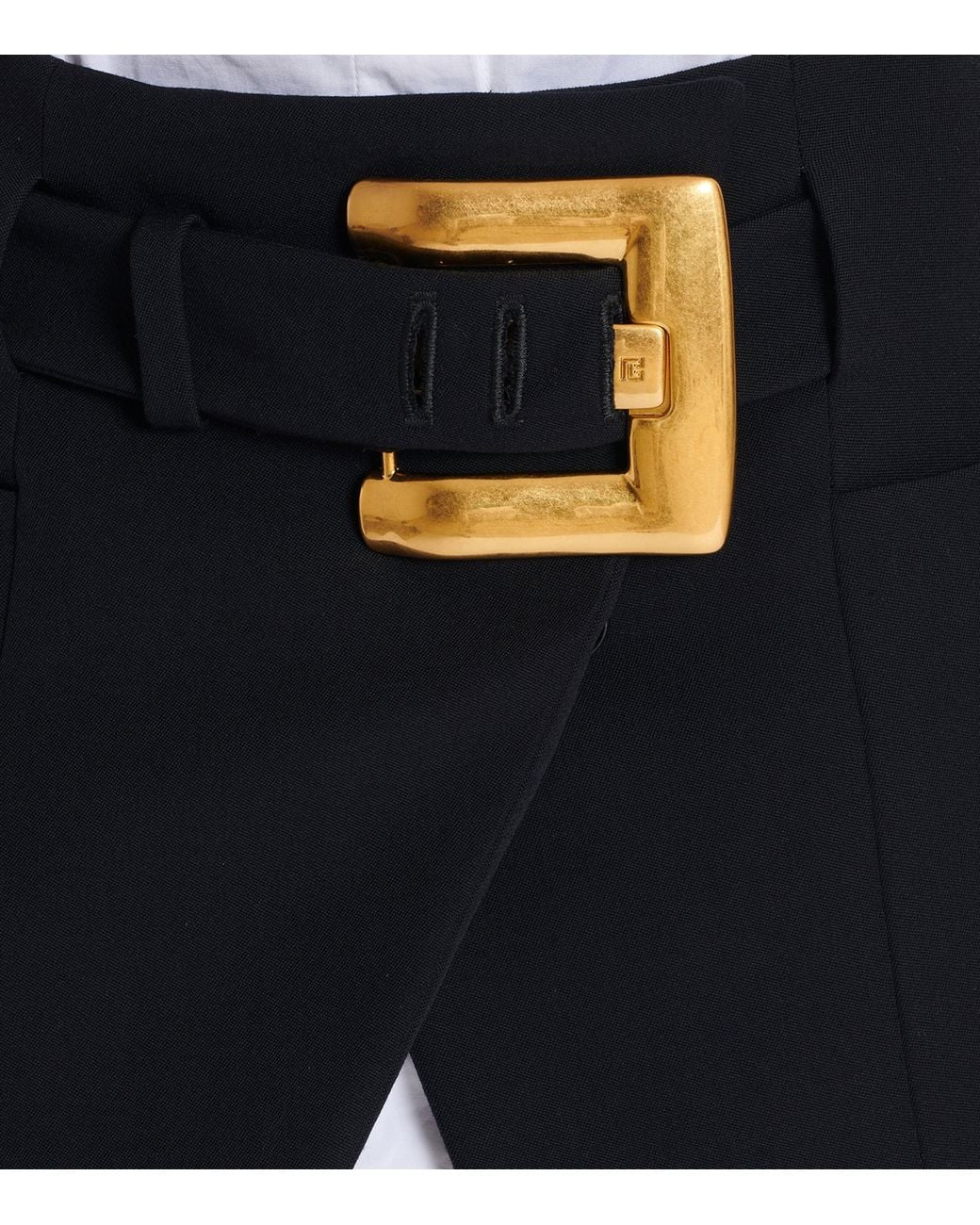 Balmain Blue Virgin Wool Belted Mini Skirt