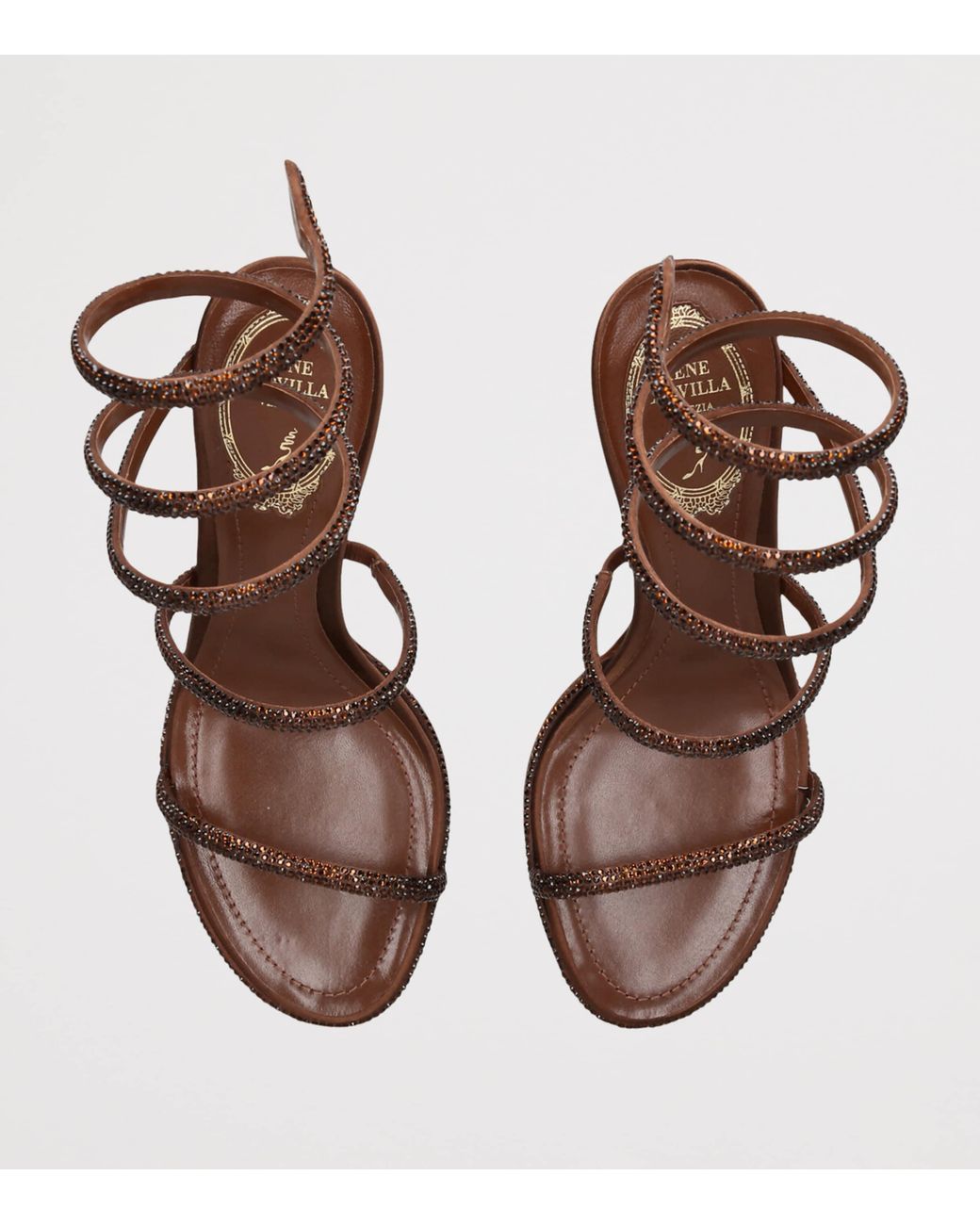 Rene Caovilla Brown Satin Embellished Cleo Sandals 80