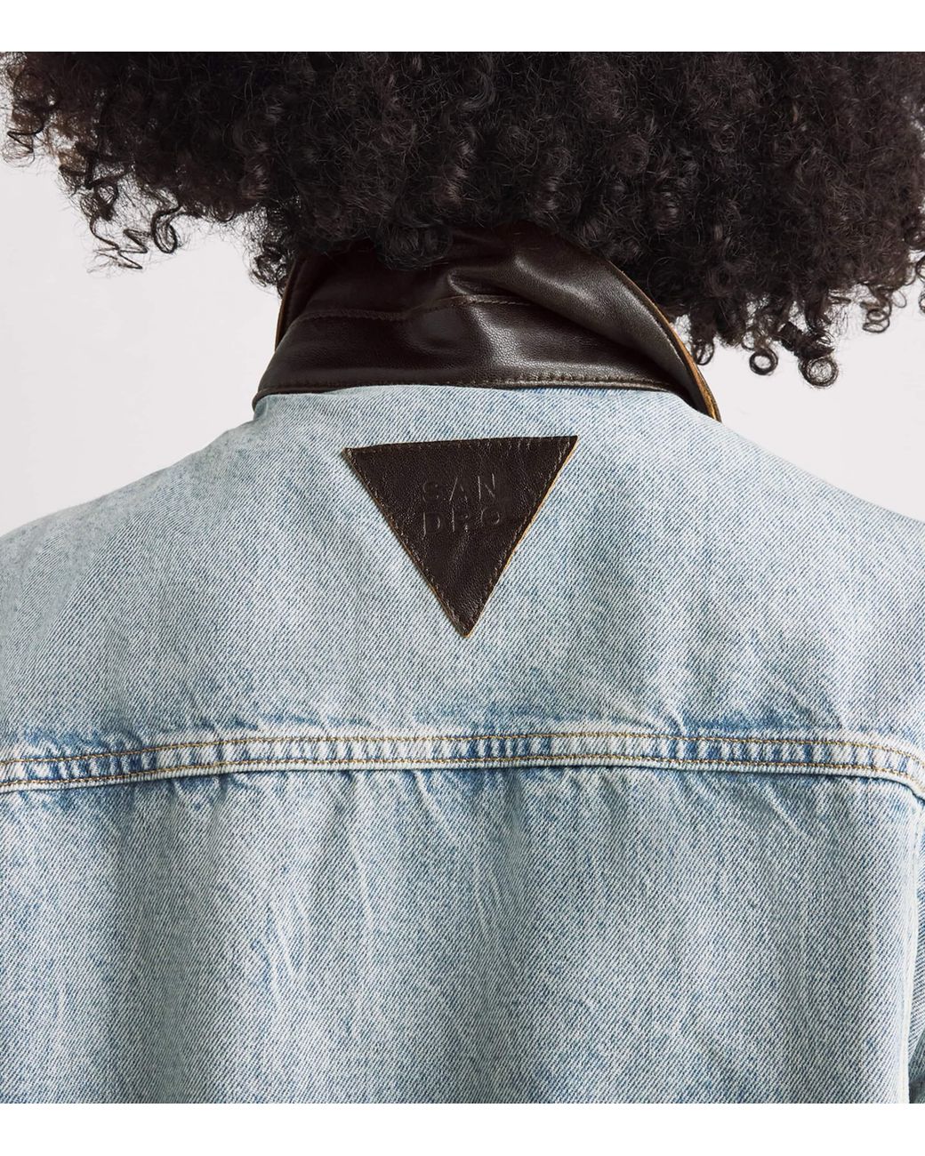 Sandro Blue Leather-Collar Denim Jacket