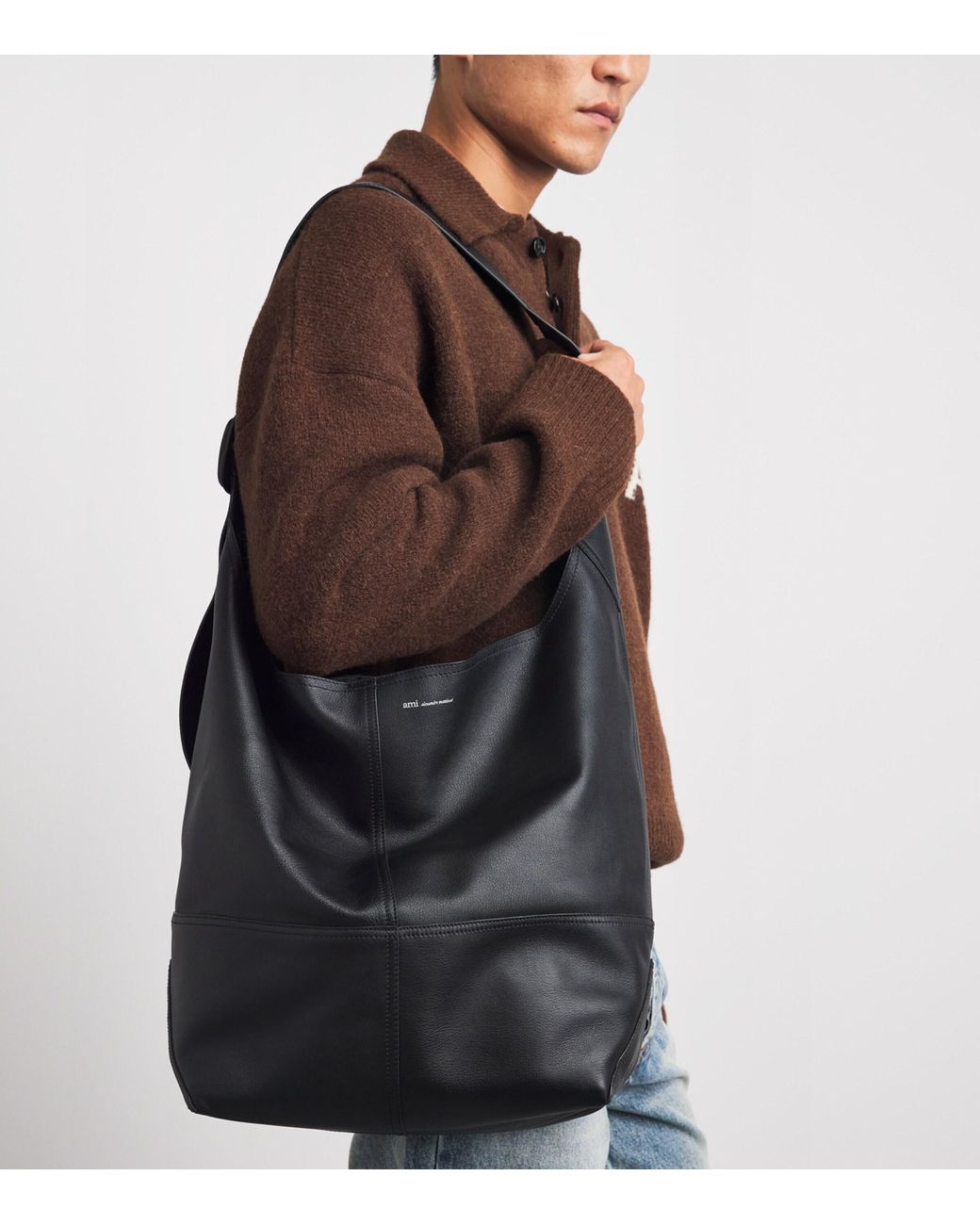 AMI Black Leather Etienne Tote Bag